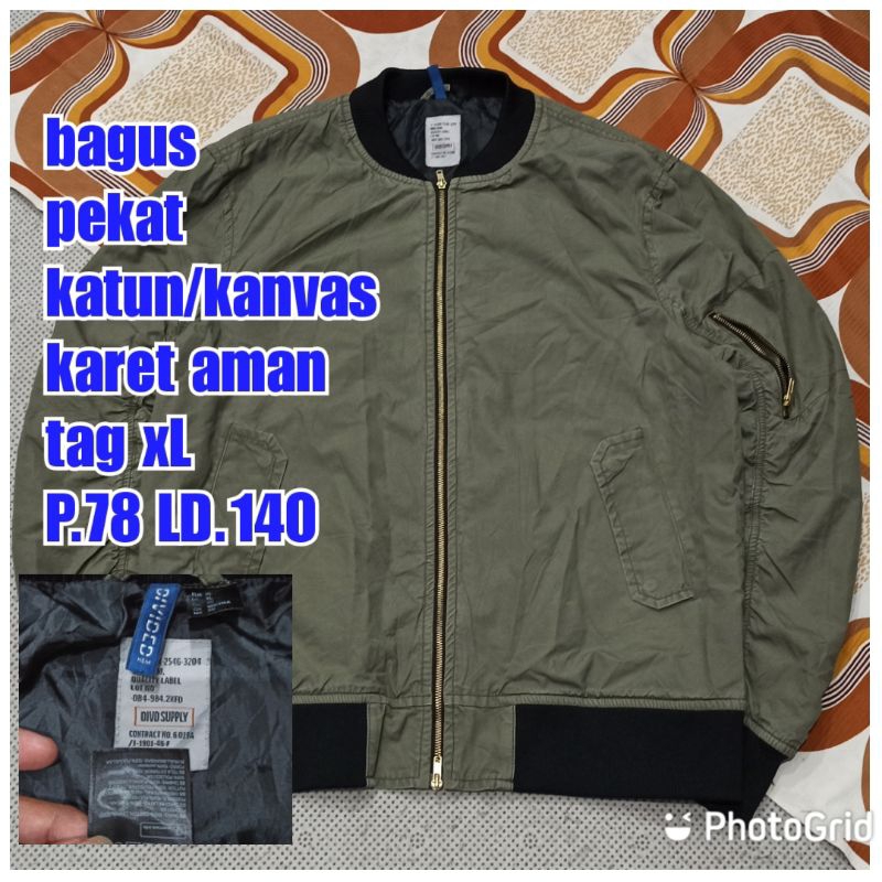 jaket work kerja casual bomber army military green hijau besar jumbo hnm nit uniqlo