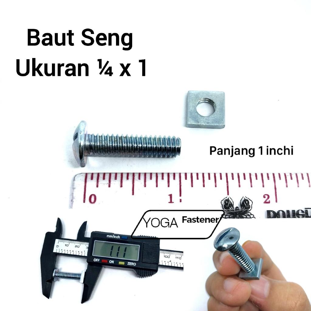 Baut Seng:  ¼ x 1 sudah termasuk mur kotak baut plat nomor