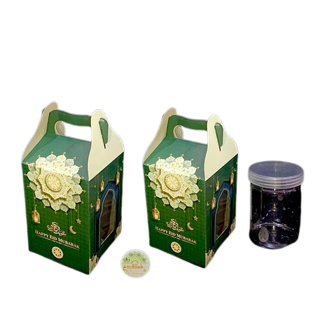 

gable box jendela mika motif bunga motif hijau tua packaging 1 toples tabung kuker 600-800ml size 10x10x14 cm