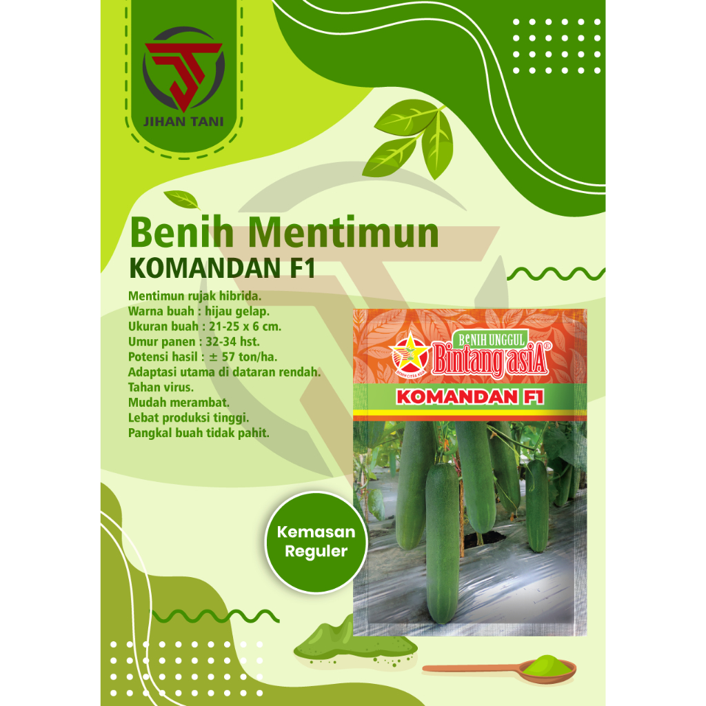 Bibit - Benih Mentimun tahan virus buah hijau gelap tidak pahit Komandan F1 (Bintang Asia)