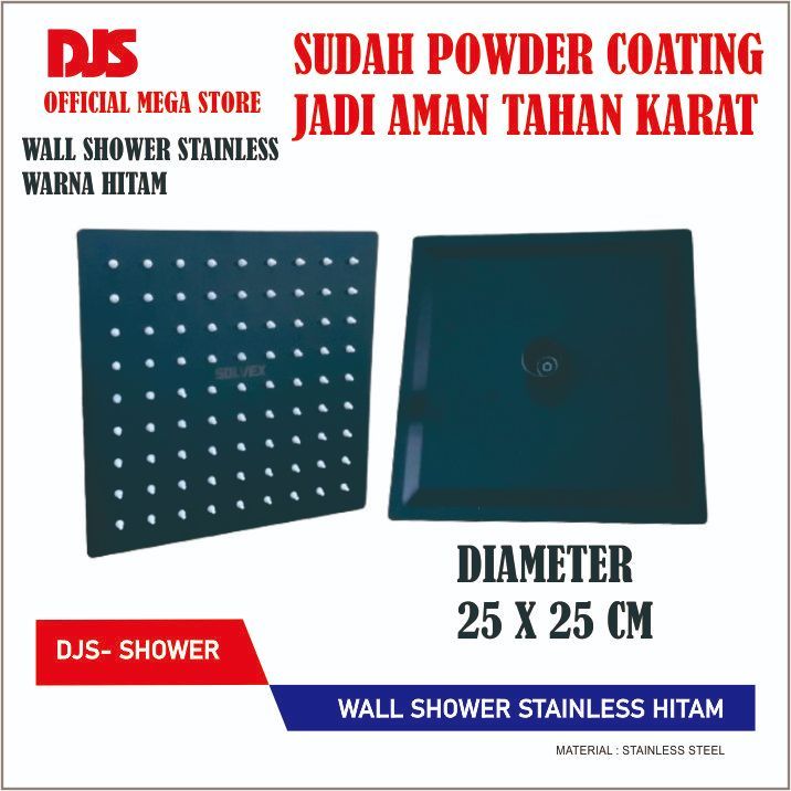 SOLVEX Kepala Shower Stainless Hitam Head Wall Shower Kotak 10 INC 25X25 CM