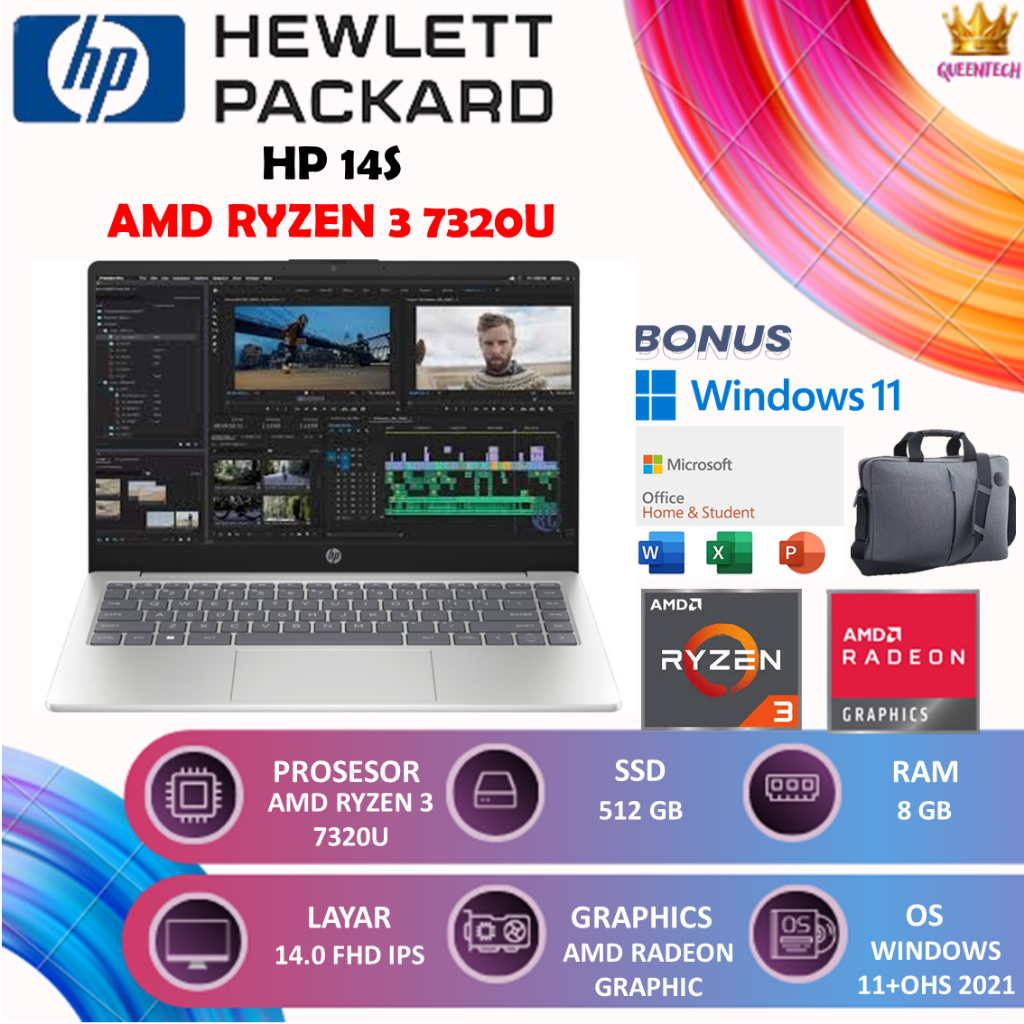 HP 14 Ryzen 3 7320U 8GB 512GB 14" FHD IPS Windows 11 OHS