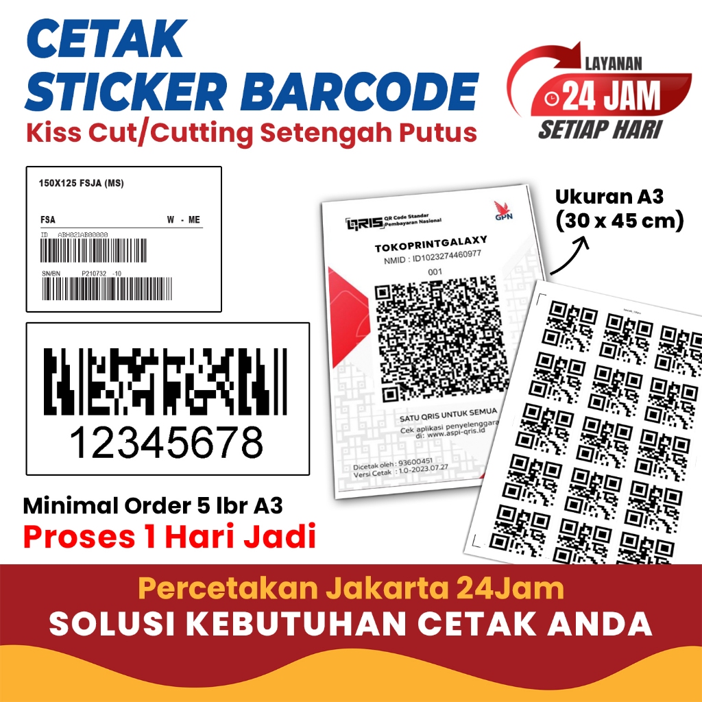 

Stiker Barcode qris Custom Print A3 + Cutting