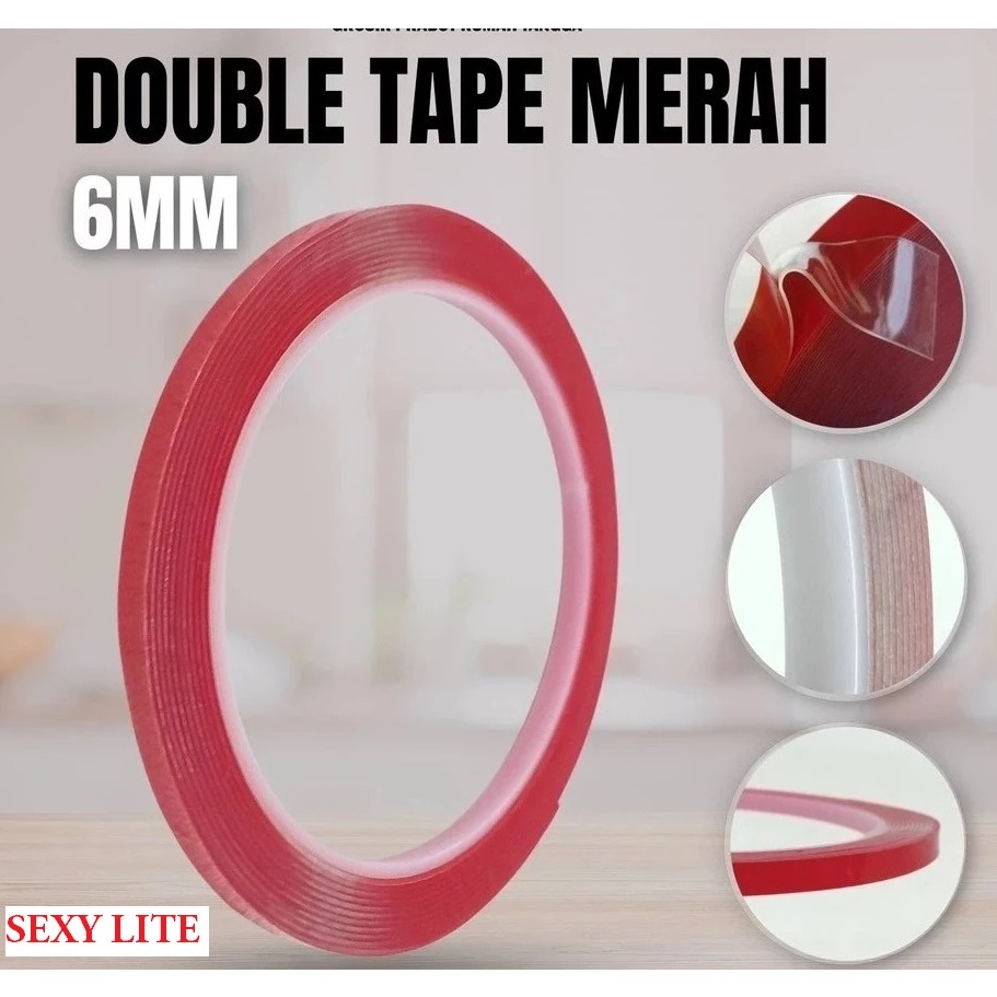 

DOUBLE TAPE ACRYLICTAPE Double Tape Bening Akrilik 6mm 3m Isolasi Solatip Perekat Bolak Balik Merah Acrylic Adhesive Sticker SERBA MURAH SEXY LITE