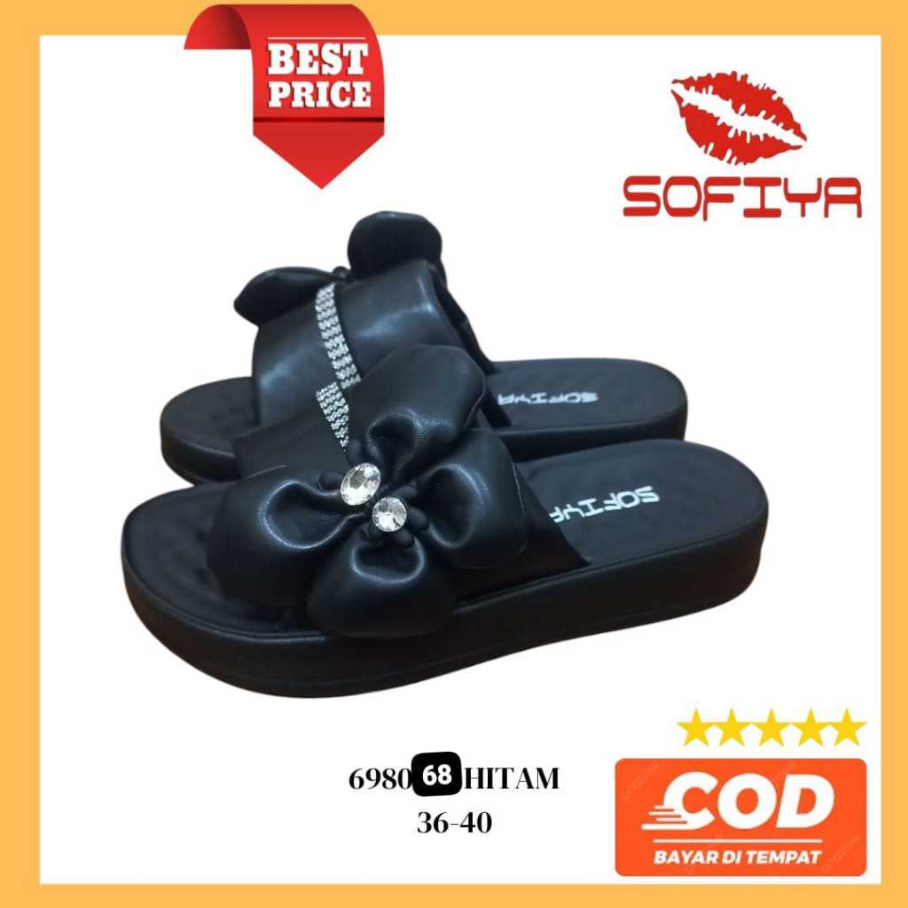 SOFIYA ORI SANDAL WANITA IMPORT SANDAL WEDGES SANDAL SLOP TERBARU WARNA HITAM LUCU