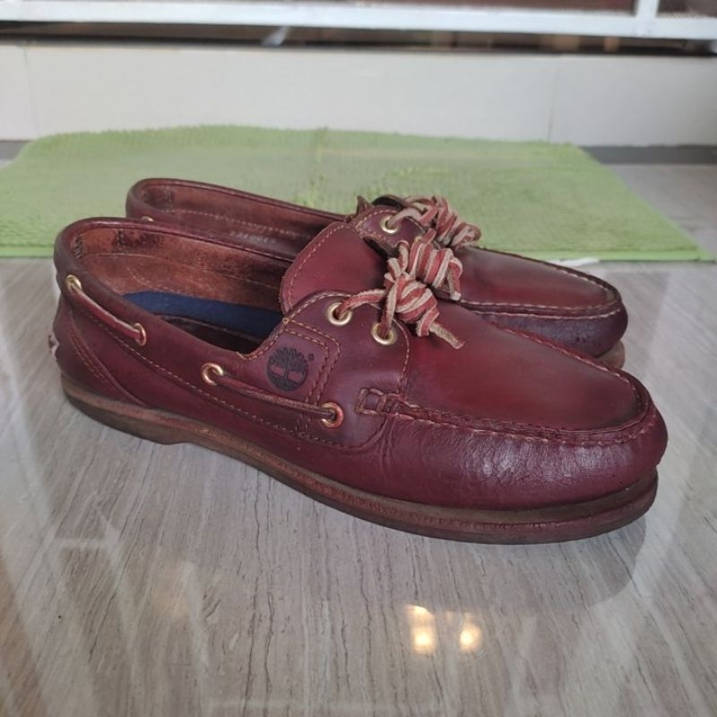 Timberland Dominican Republic Classic Boat Shoes 2 Eye Loafer Burgundy Marun Leather Authentic Origi