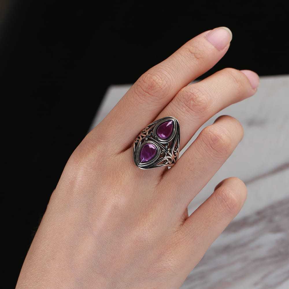 Cincin Wanita 2 Mata Batu Pink Fashion Korea Aesthetic
