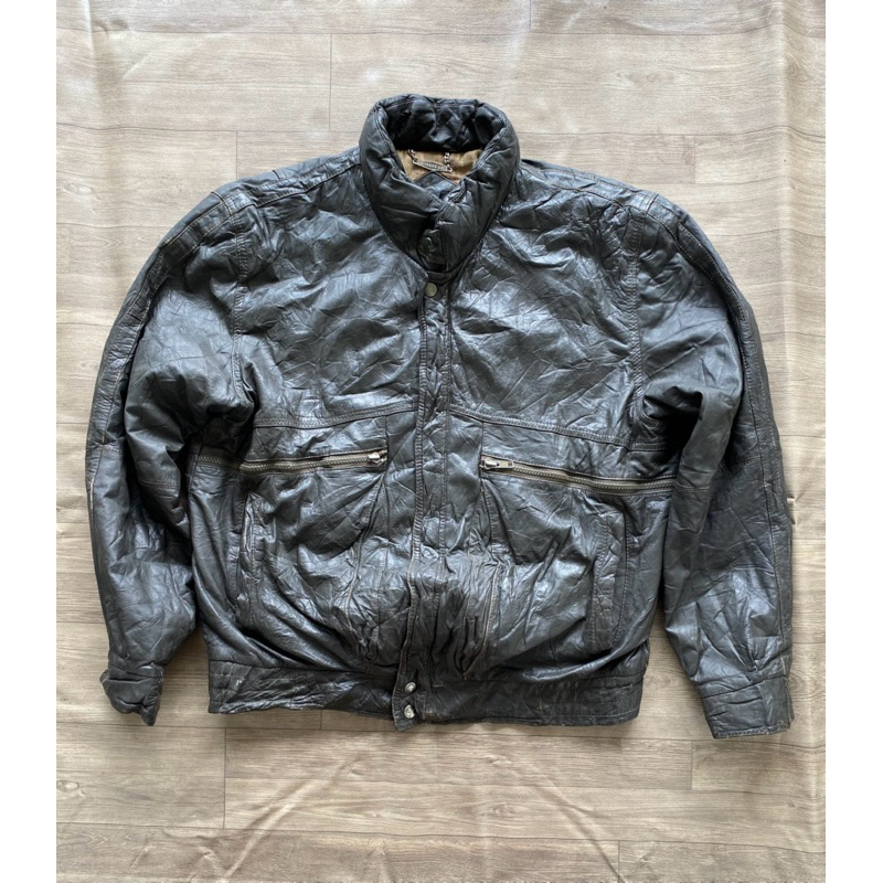 Jaket Kulit Bomber Sapi VIntage LD 120 Klasik Hitam