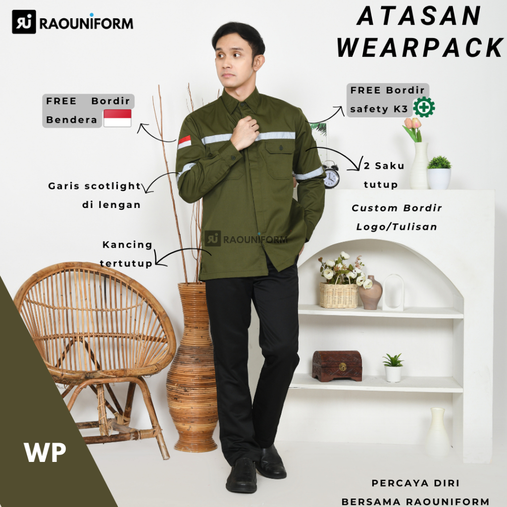 Seragam Safety Lengan Panjang/Atasan Wearpack Pria Bordir/Seragam Safety Custom Bordir/Baju Proyek