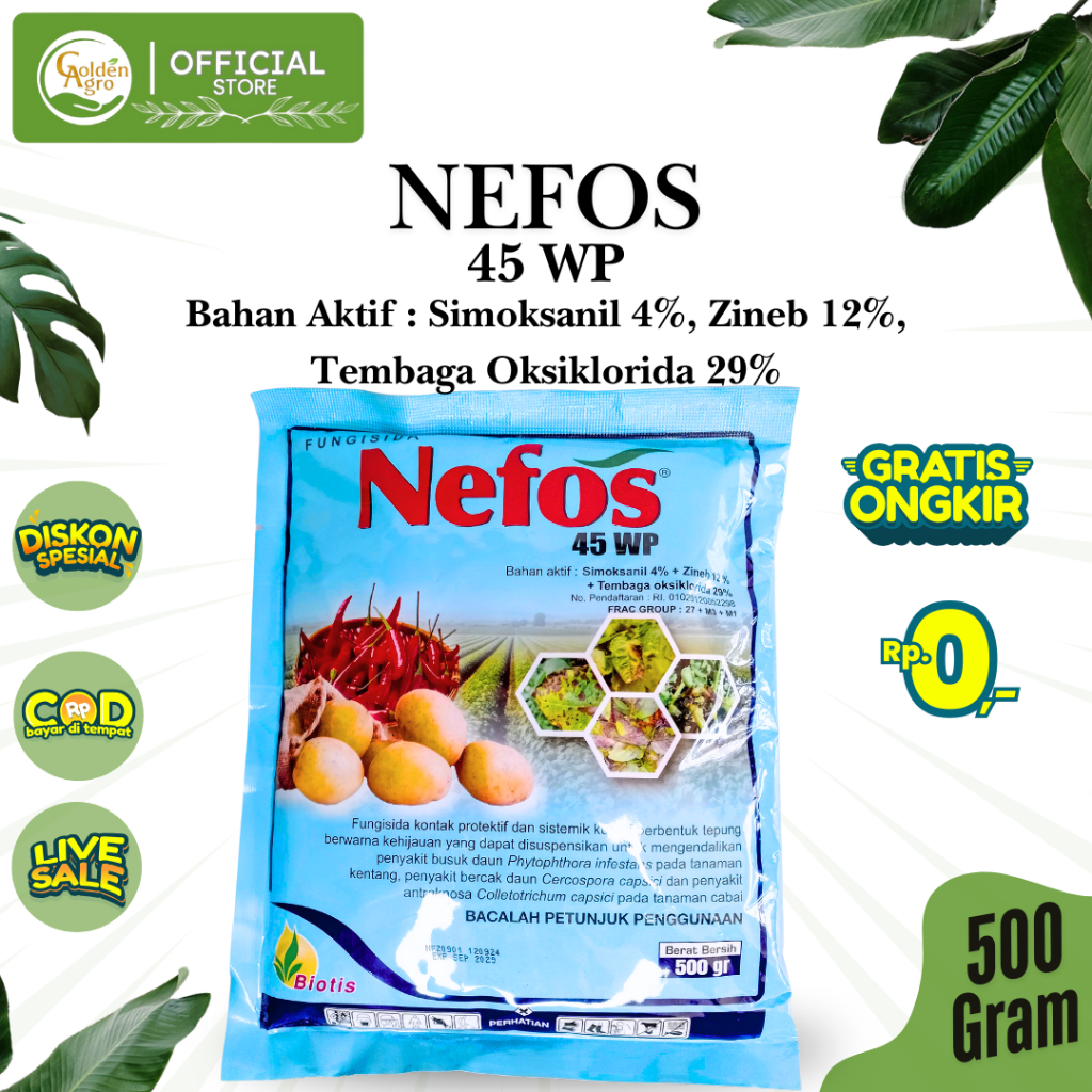 FUNGISIDA NEFOS 45WP WP 500 GRAM 500GR BIOTIS ORIGINAL