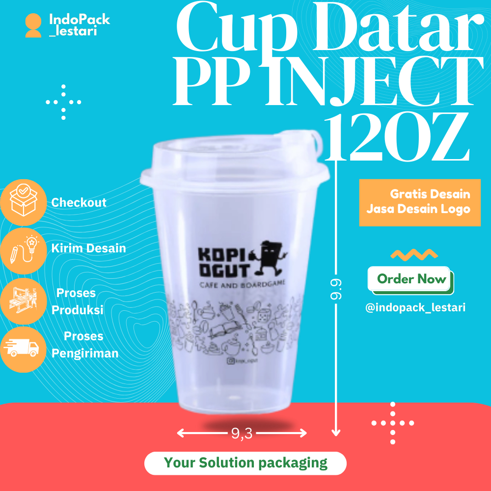 Sablon Cup Gelas Plastik (PP INJECT) 14 Oz  DATAR & OVAL (Premium)