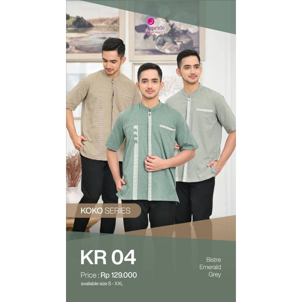 Rauna KR 04 Baju Koko Pria Lengan Pendek Emerald Grey Bistre Oxford mix Cotton Lembut Adem
