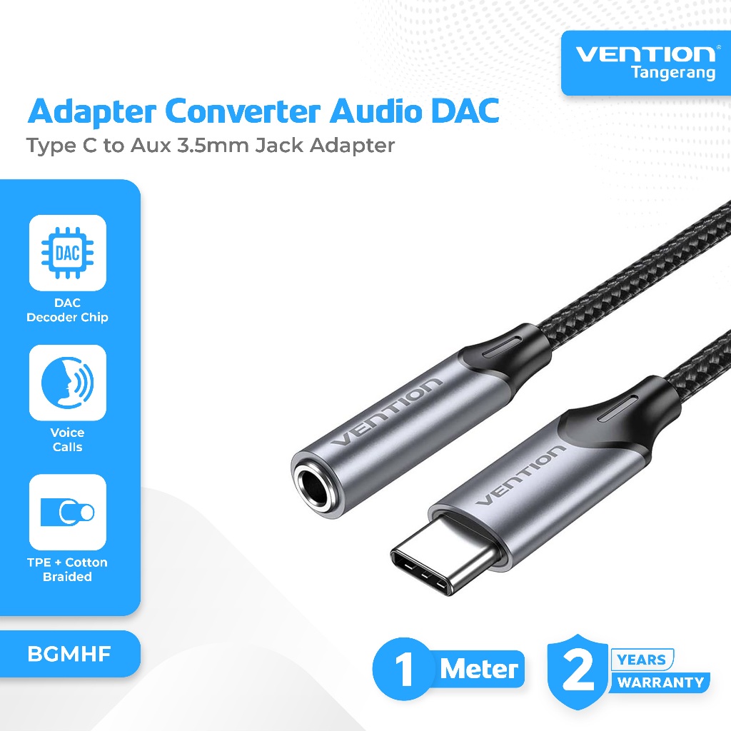 Vention Adapter Converter Type C to 3.5mm AUX Audio Earphone Jack With DAC for Universal Phone Suppo
