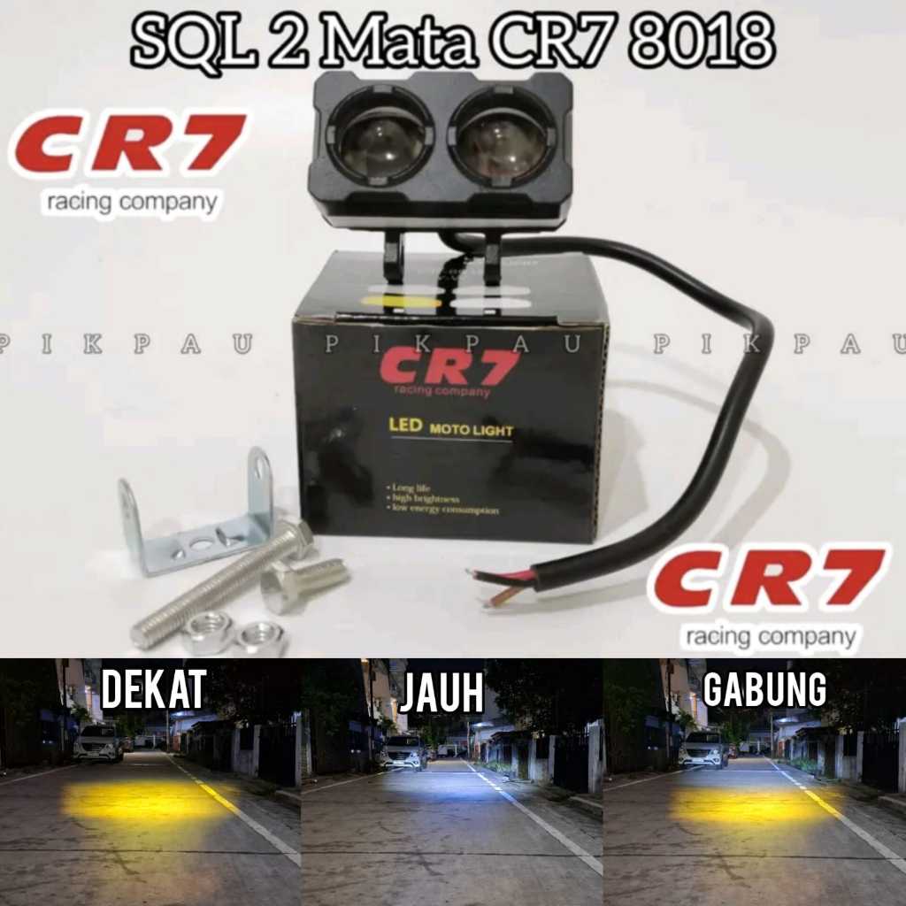 CR7 Lampu Tembak 2 mata CR8018 Original Full Aluminium Waterproof High Low Kuning Putih