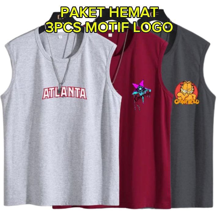 PAKET HEMAT PRIA SINGLET PRIA ISI 3 PCS MOTIF GAMBAR KEREN / SINGLET PRIA / KAOS DALAMAN PRIA DISTRO