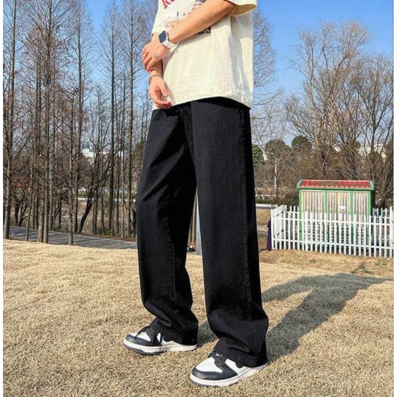 Celana jeans pria baggy pants korean style oversize Fashion Straight Light Black Reguler Fit