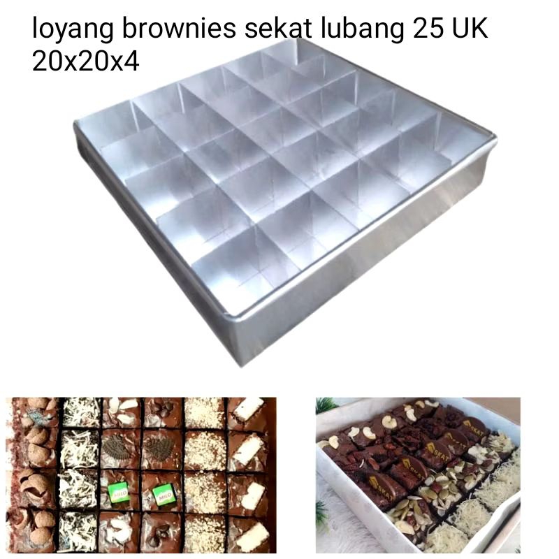 loyang brownies sekat lubang 25/lubang 18 ukuran 20x20x4/20x10x4
