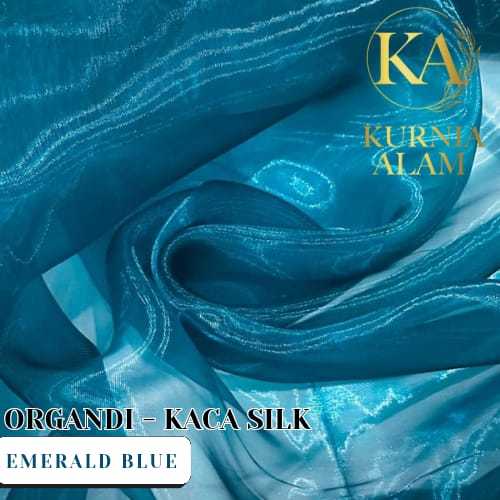 Kain Organdi Kaca Satin Silk Premium Warna Emerald Blue Bahan Dekorasi Aksesoris Outer Kebaya Korea