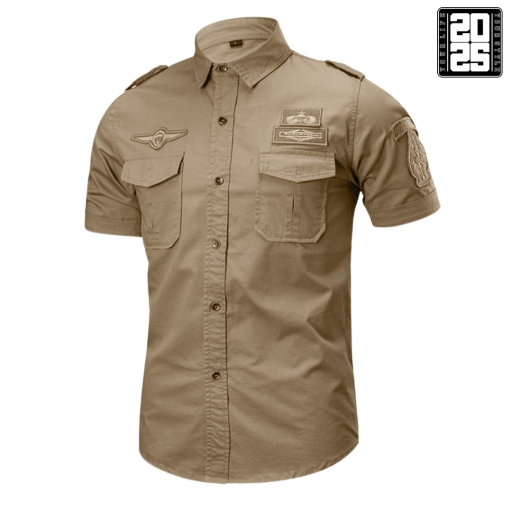 Kemeja Tactical Cream Bordil / Kemeja Tactical / Kemeja Tactical Pria / Kemeja Tactical Lengan Pende