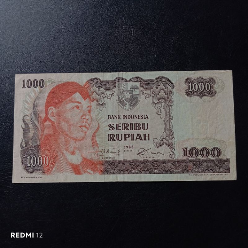 1000 rupiah uang kertas sudirman tahun 1968 bekas