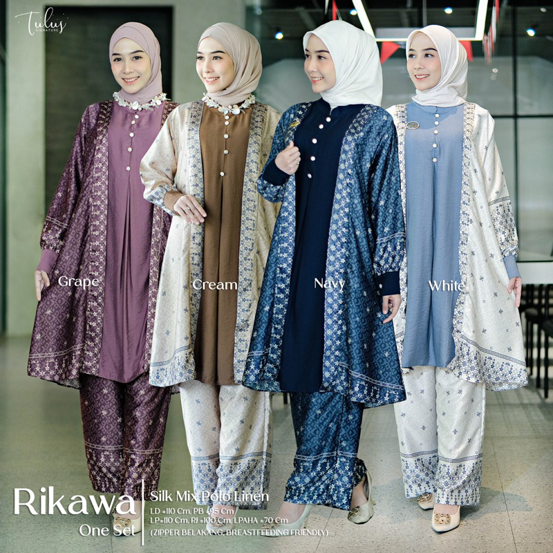 Setelan Muslim Tunik Rikawa Oneset Premium untuk Wanita - Baju Atasan Celana Katun Dewasa Kulot Panj