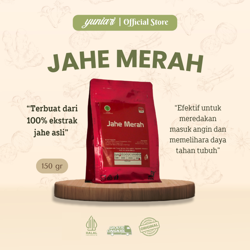 

Yuniari - Jahe Merah Bubuk 100% Asli Herbal 150gr Minuman Instan Organik Higienis Original