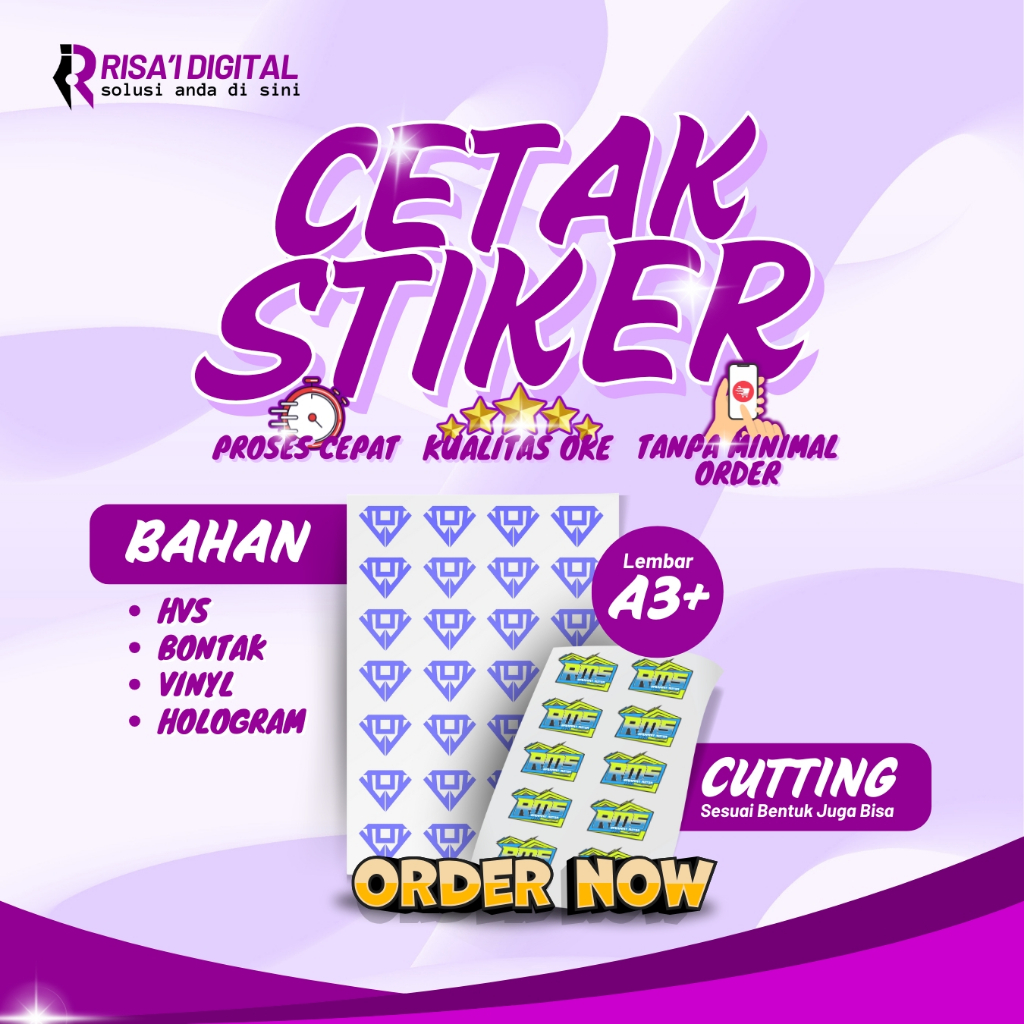 

Cetak Stiker Murah, Cepat, Kualitas Bagus Lembar a3+ rms cetak stiker bontak vinyl