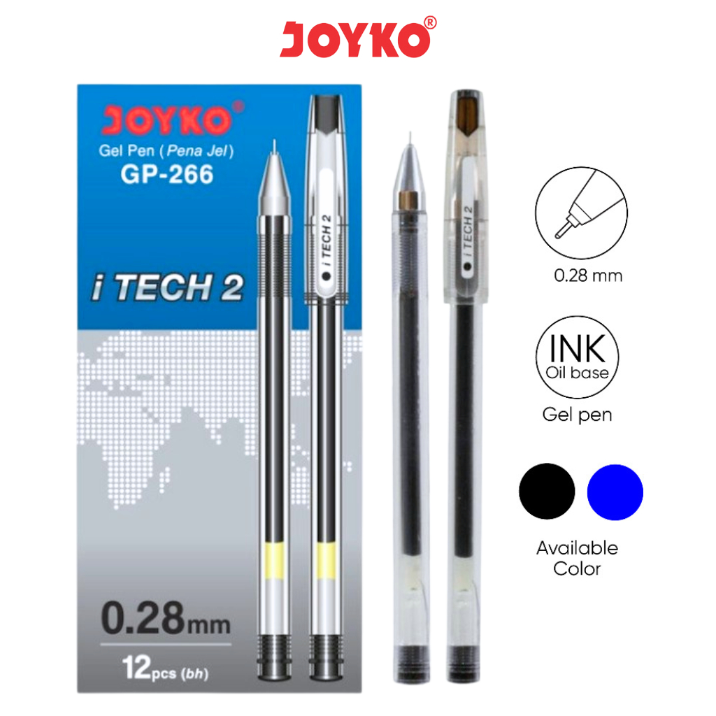 

( 1 Pack 12 Pcs ) Gel Pen I TECH 2 Joyko 0.28 / Pulpen Hi Tech Joyko 0.28mm GP-266