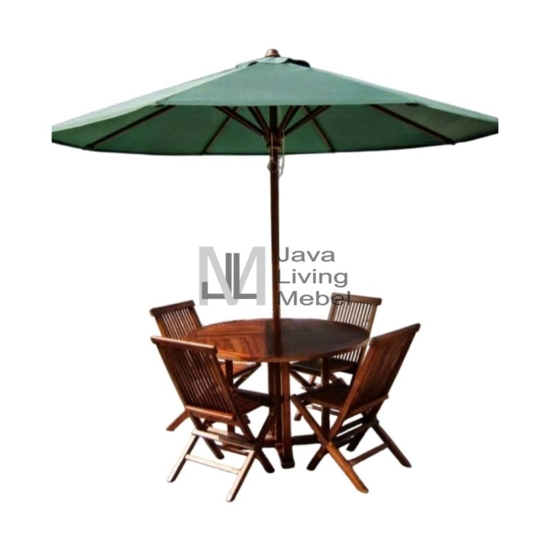 Javalivingmebel Set Meja Payung 4 Kursi Lipat Kayu Jati / Meja Pantai / Cafe / Taman / Outdoor