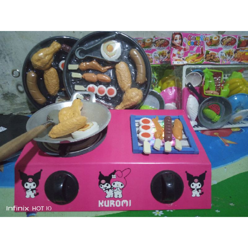 ready mainan anak masakan kompor 2 tungku + bakaran