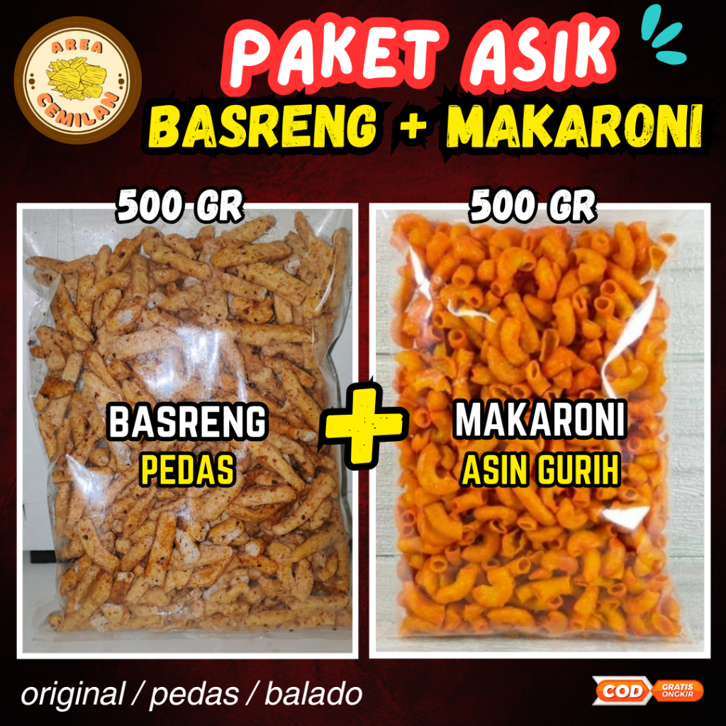 

BASRENG + MAKARONI BANTET BELI 1 DAPET 2 CEMILAN BASRENG DAUN JERUK MAKARONI BANTET 1 KG 3 RASA 9 KOMBINASI ORIGINAL PEDAS BALADO ENAK