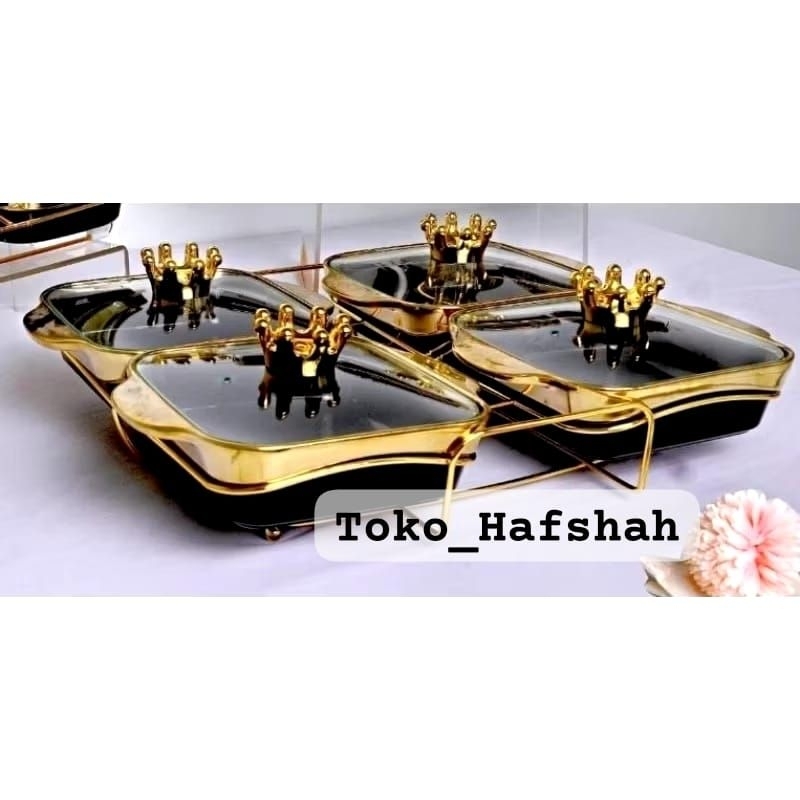 Prasmanan Gandeng 4 Pcs Tutup Kaca Keramik Porselen set prasmanan keramik marble isi 4 BATAM