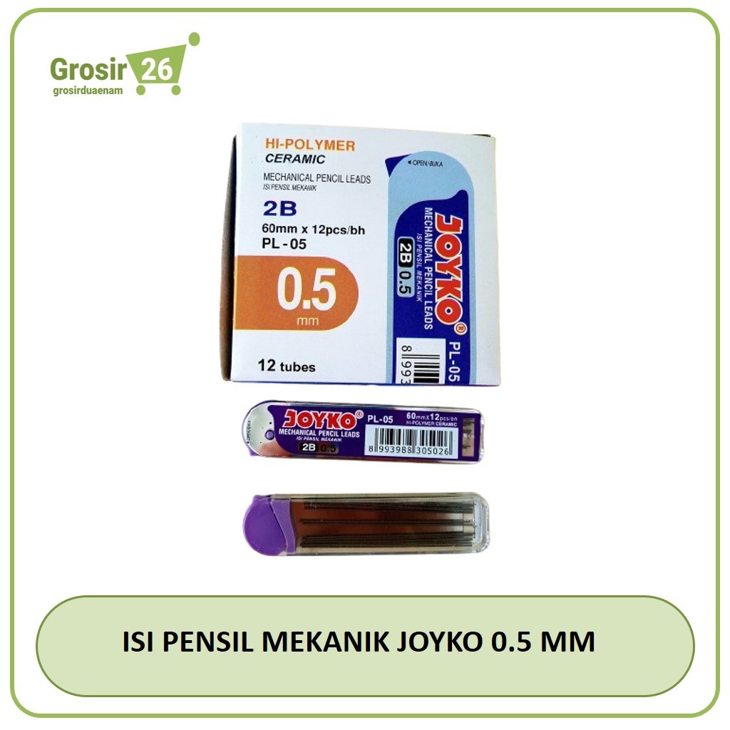 

(1 box) isi / refill pensil mekanik otomatis klik / lead merek joyko 0.5 mm
