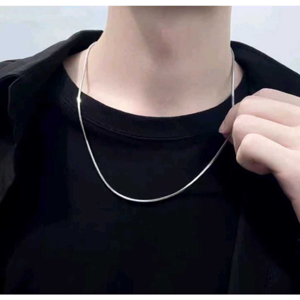 Kalung Titanium Pria Anti Karat Cowok Cewek Wanita Keren Silver Stainless Steel Kalong Cowo Cewe