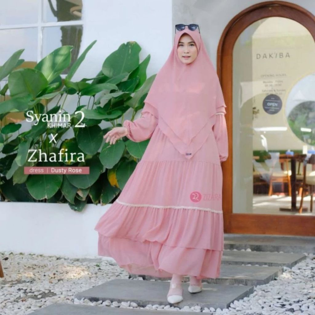 ZIZARA ZHAFIRA CERUTY BABYDOLL DUSTY ROSE - Gamis Dress Muslim Polos Murah Syari