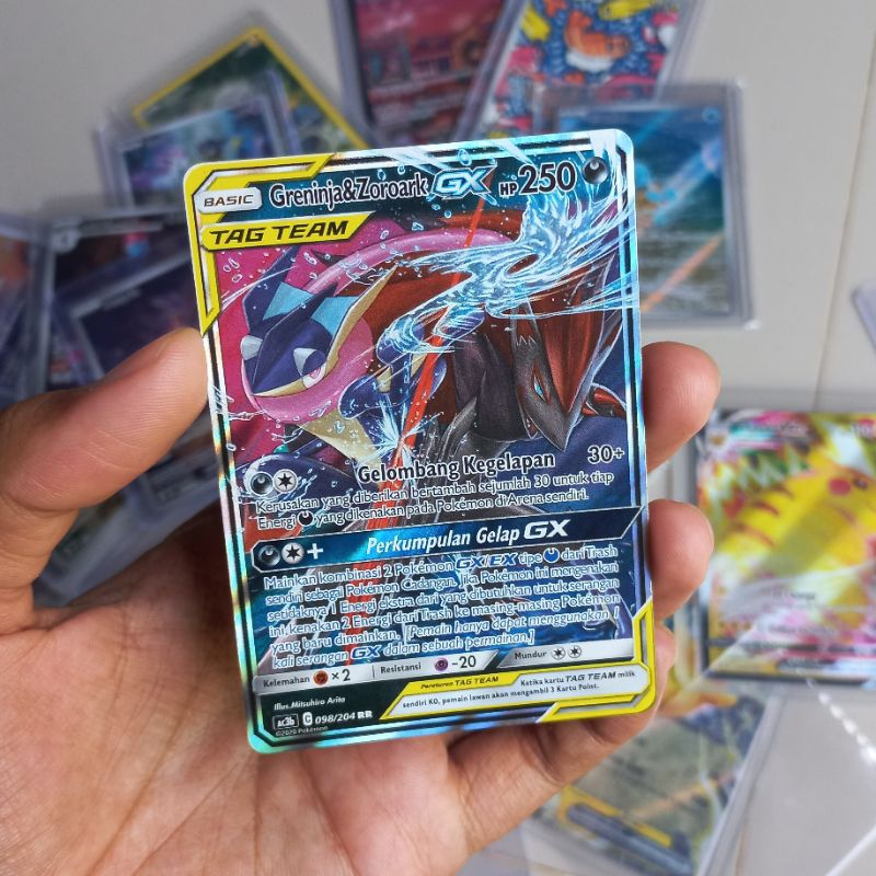 Greninja & zoroark tag team GX RR ac3b 098/204 kartu pokemon tcg Indonesia || Latias & Latios tag te