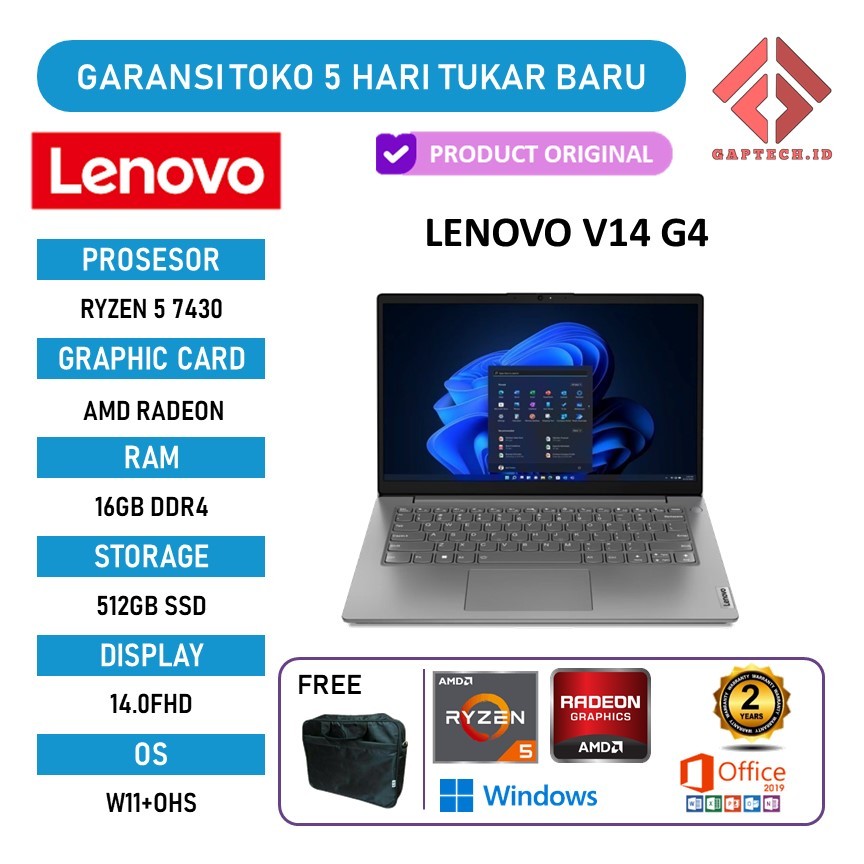 LENOVO V14 G4 RYZEN 5 7430 16GB 512GB W11+OHS 14.0FHD