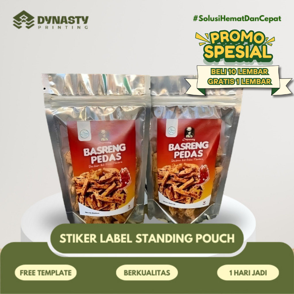 

Stiker Logo Label Makanan Kemasan Standing Pouch Berbahan Chromo Bentuk Persegi Panjang Ukuran 5 x 20 cm - Free Template/Desain Sendiri (Beli 10 Lembar, Bonus 1 Lembar)