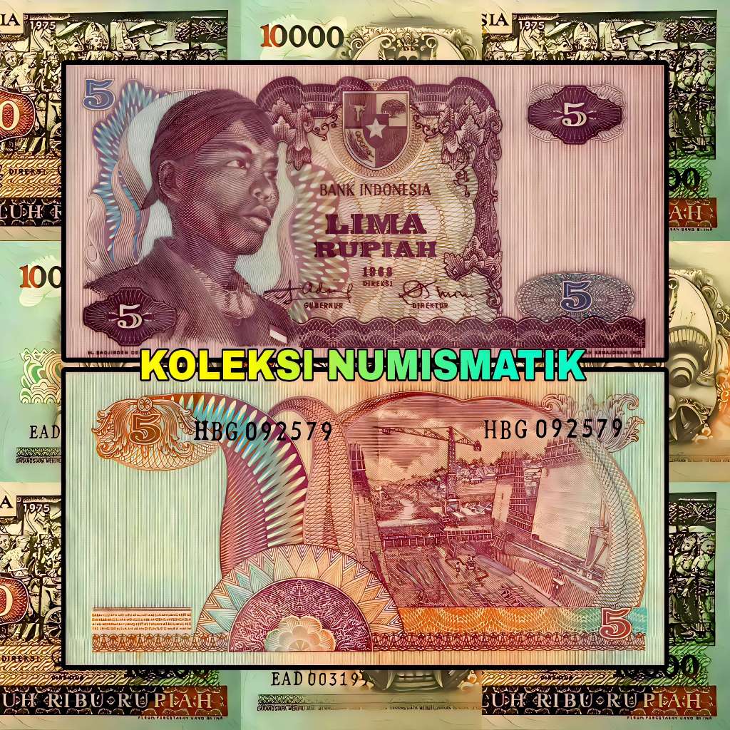 SOUVENIR UANG KERTAS KUNO INDONESIA 5 RUPIAH JENDERAL SOEDIRMAN 1968
