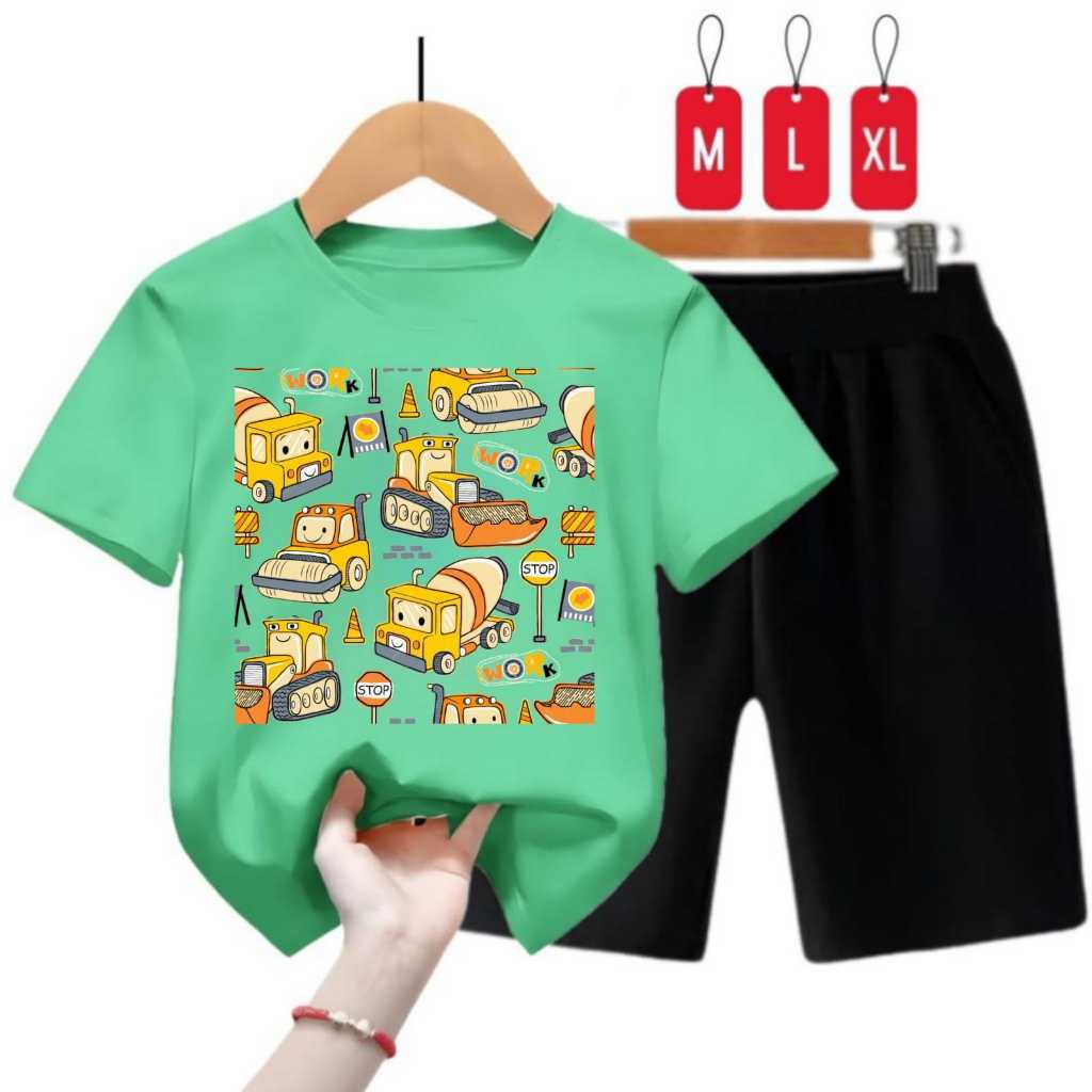 Setelan Anak Truk Molen Laki-Laki Perempuan | One Set Baju Kaos Anak Anak Unisex