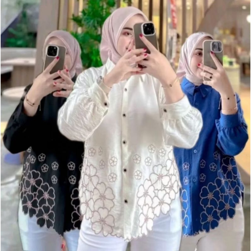 Laura Kemeja Atasan Blouse Wanita Bordir Bunga Korean style