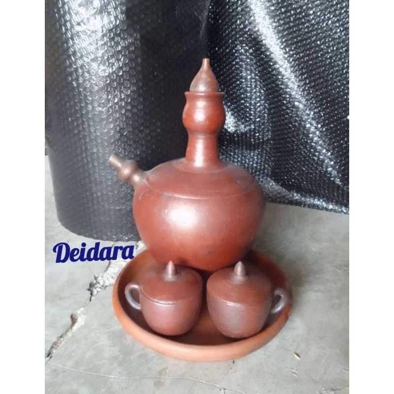 KENDI SET NAMPAN CANGKIR KECIL 2 Tradisional TANAH LIAT GERABAH