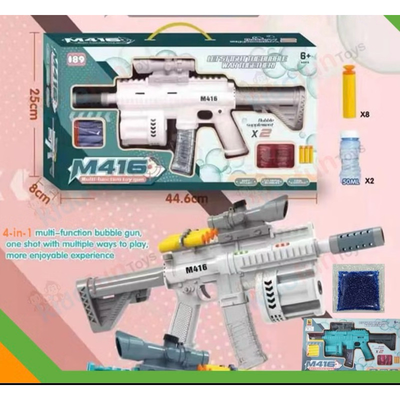 ASEMKAJKT - Mainan Tembakan Multifungsi M416 Nerf Soft Bullet & Gel Bullet 4in1 Bubble Gun ada Lampu