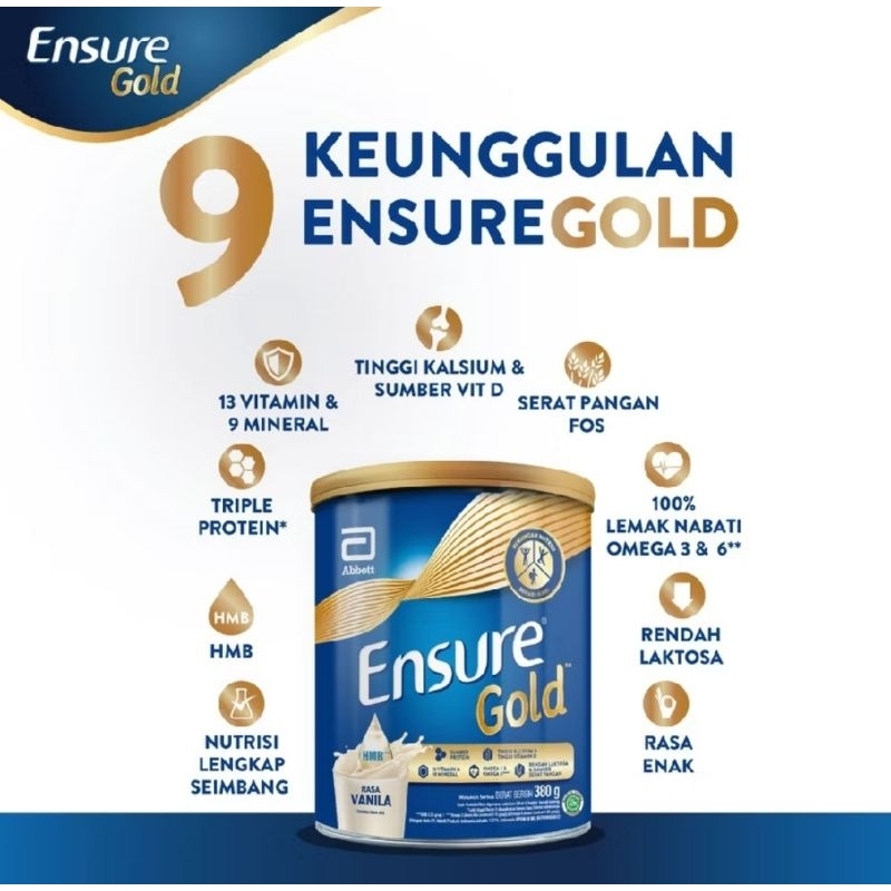 

Ensure Gold Coklat 380 g - Nutrisi Dewasa Rendah Laktosa