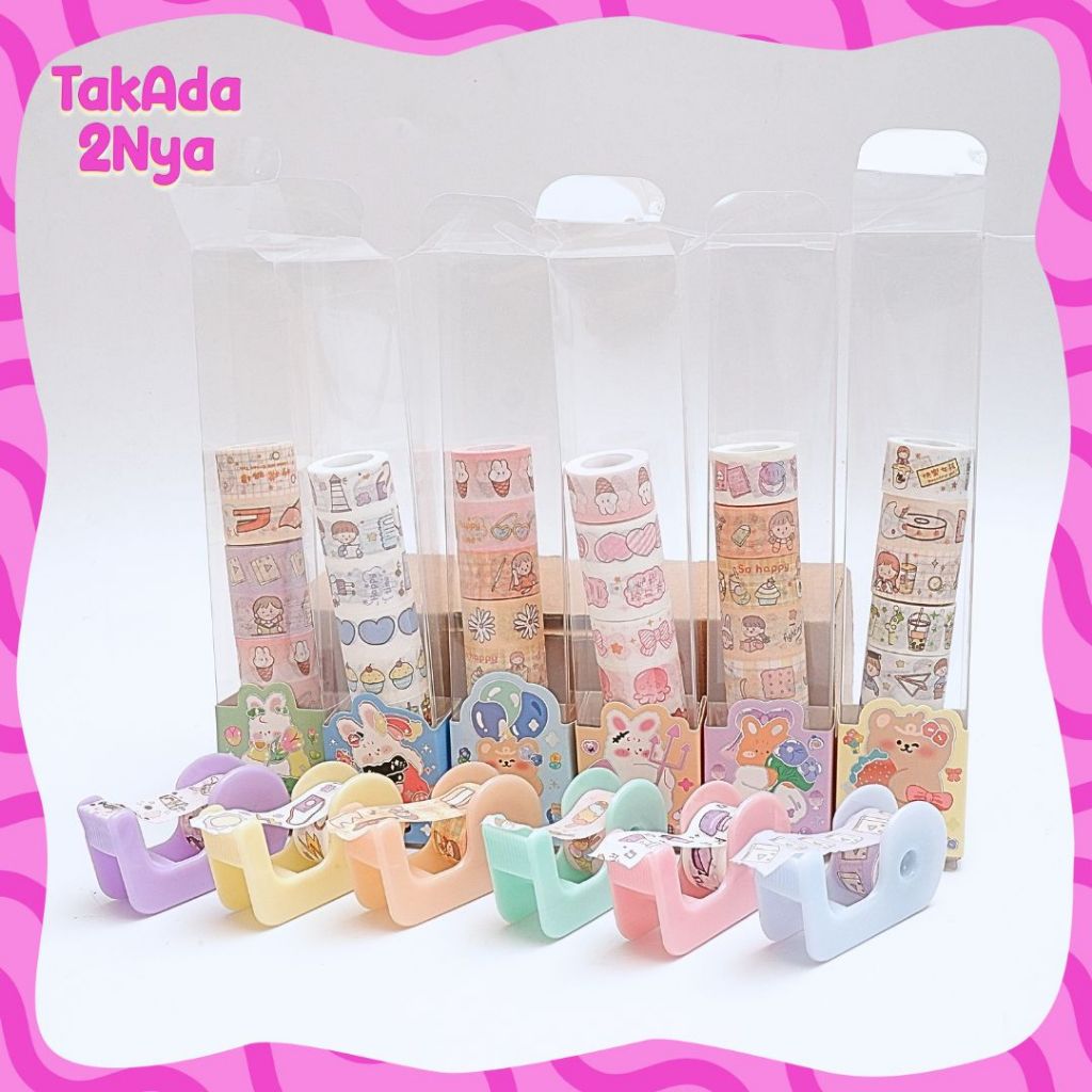 

Lem Washi Tape Sharemine XM-JD2230 8 pcs + Dispenser 1set solatip mini alat sekolah jurnal kado unik