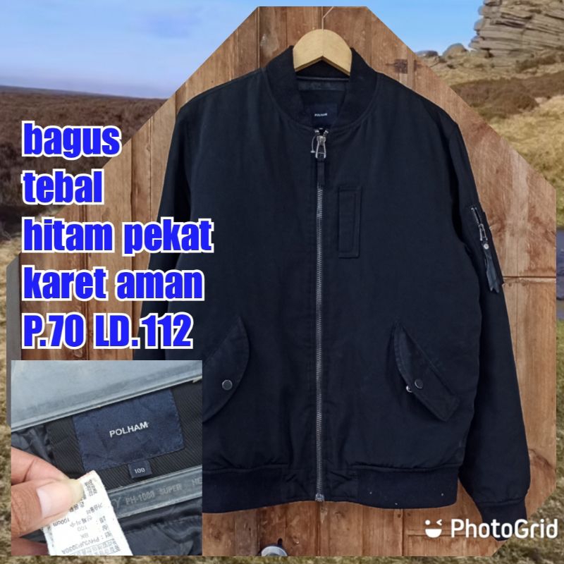 jaket work kerja casual bomber hitam tebal polham