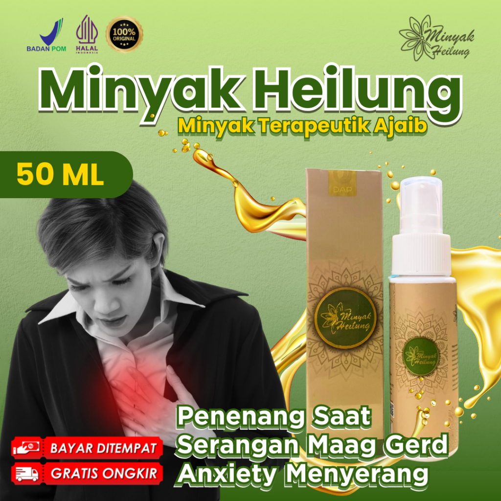 Heilung Oil Original Terapi Kesehatan, Stroke, Asam Lambung, Gerd, Anxiety, Maag Kronis
