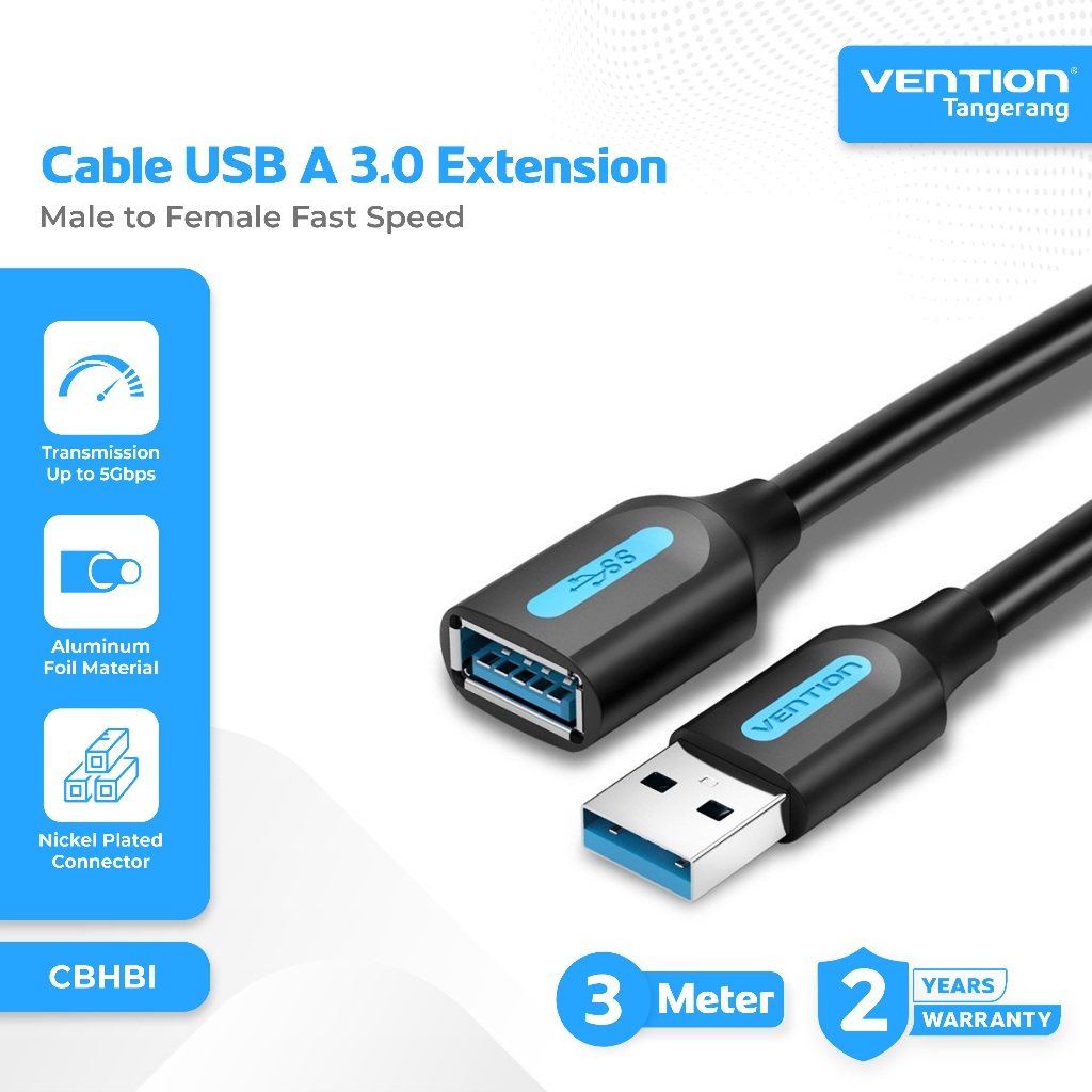 Vention Kabel Extension USB A Male to Female USB 3.0 Fast Speed 5Gbps Gold Plated 3 Meter - CBHBI
