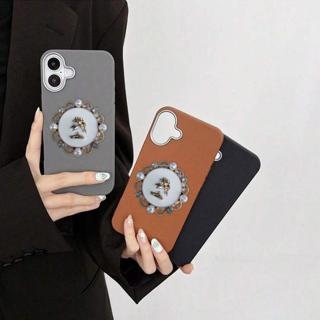 GC183 Case Casing Luxury Leather Popsocket Beads Diamond  Stand Holder Compatible For Vivo Y29 Y75 Y