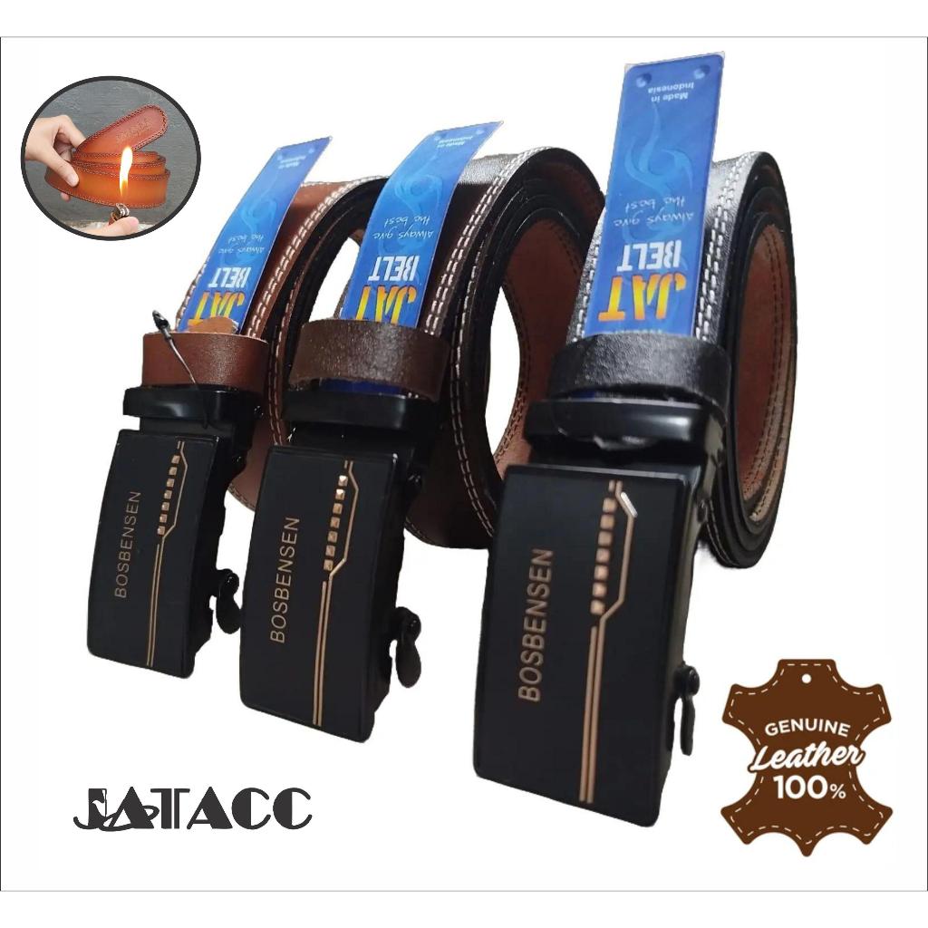 Ikat Pinggang Kulit Asli Sapi Pria Lebar 4 cm Panjang 110-125 cm Gesper RELL - Hitam